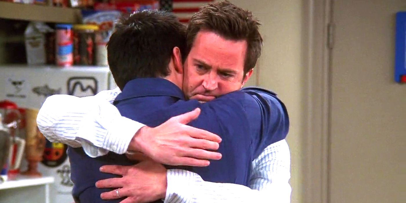 Matthew Perry as Chandler hugging Joey in Friends