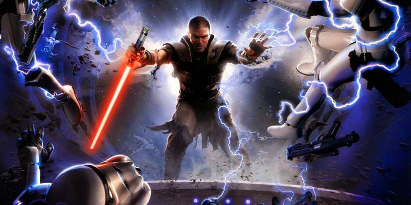 Starkiller usa o Lado Sombrio da Força contra stormtroopers em Star Wars: The Force Unleashed