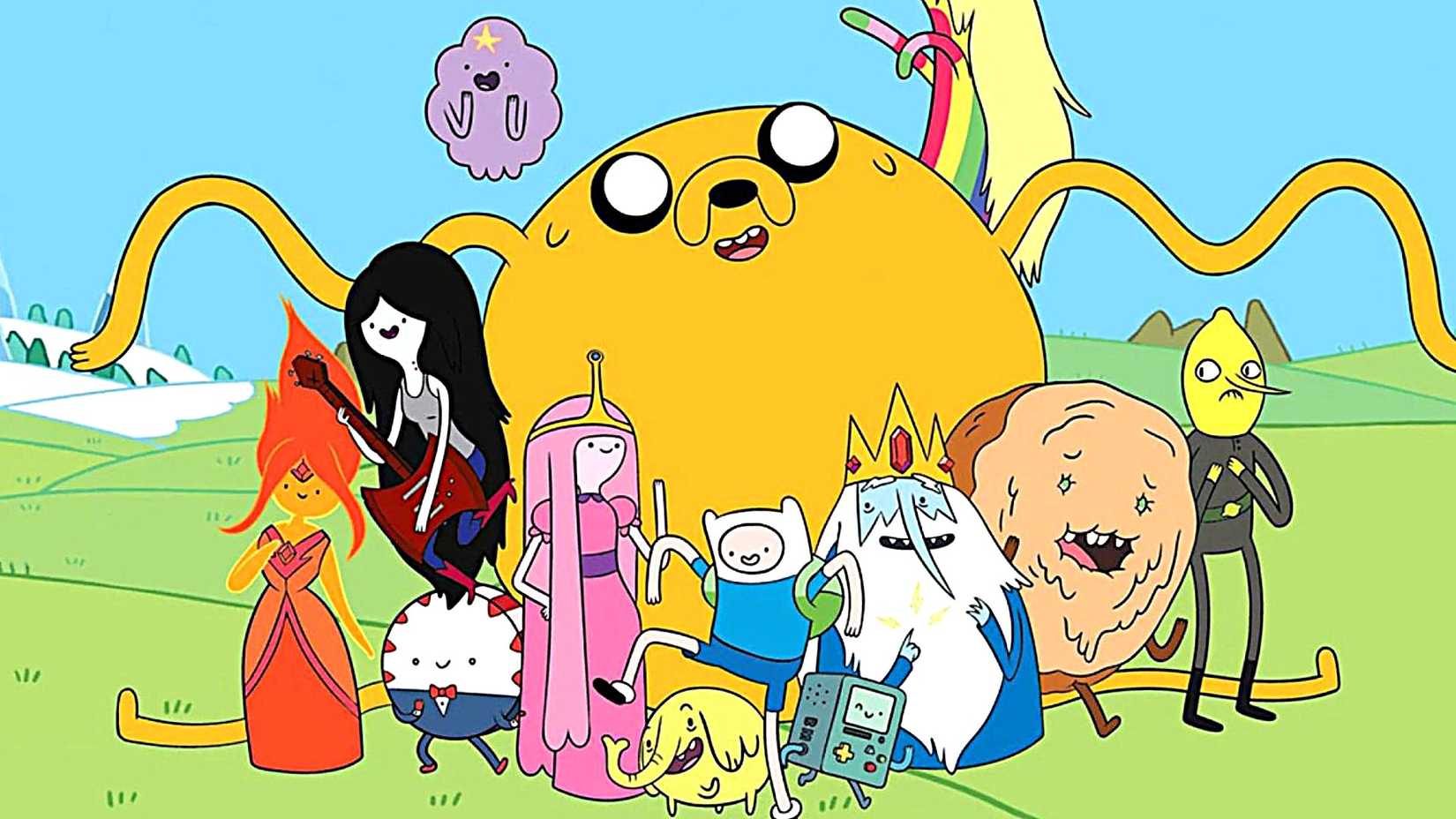 Finn, Jake, Rei Gelado, Limãograb, Princesa Jujuba e outros personagens de Hora de Aventura