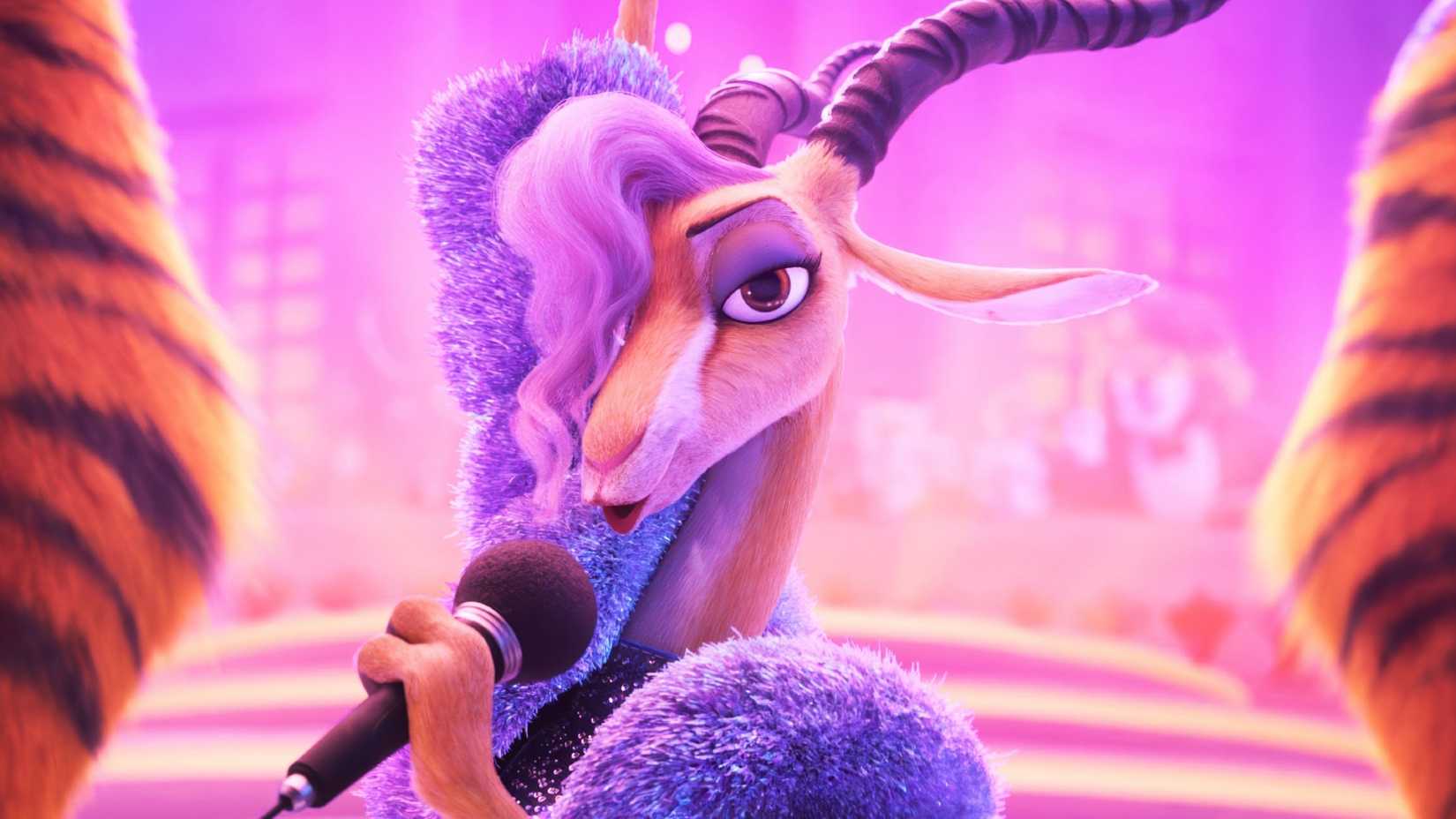 Gazelle canta ao microfone em Zootopia 2