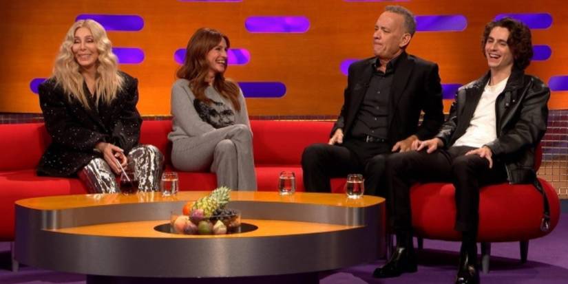 Cher, Julia Roberts, Tom Hanks e Timothée Chalamet no programa "The Graham Norton Show"