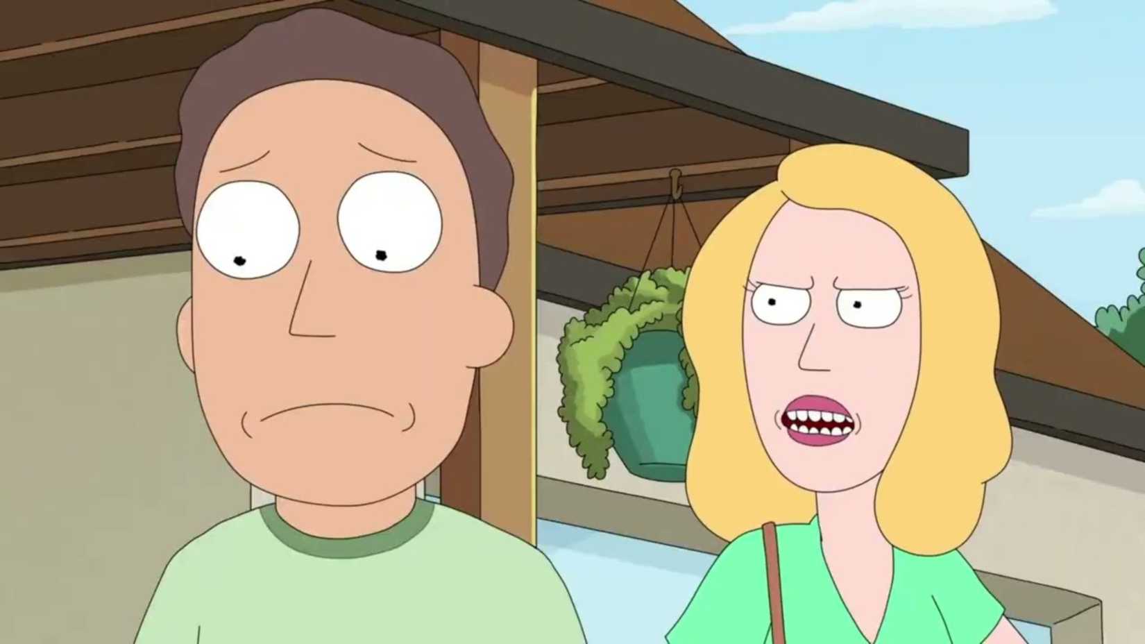 Jerry e Beth Smith no terceiro episódio da nona temporada de Rick and Morty