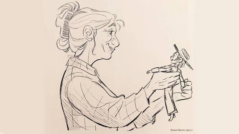 Desenho da reunião de Jessie e Emily no livro The Art of Toy Story 5