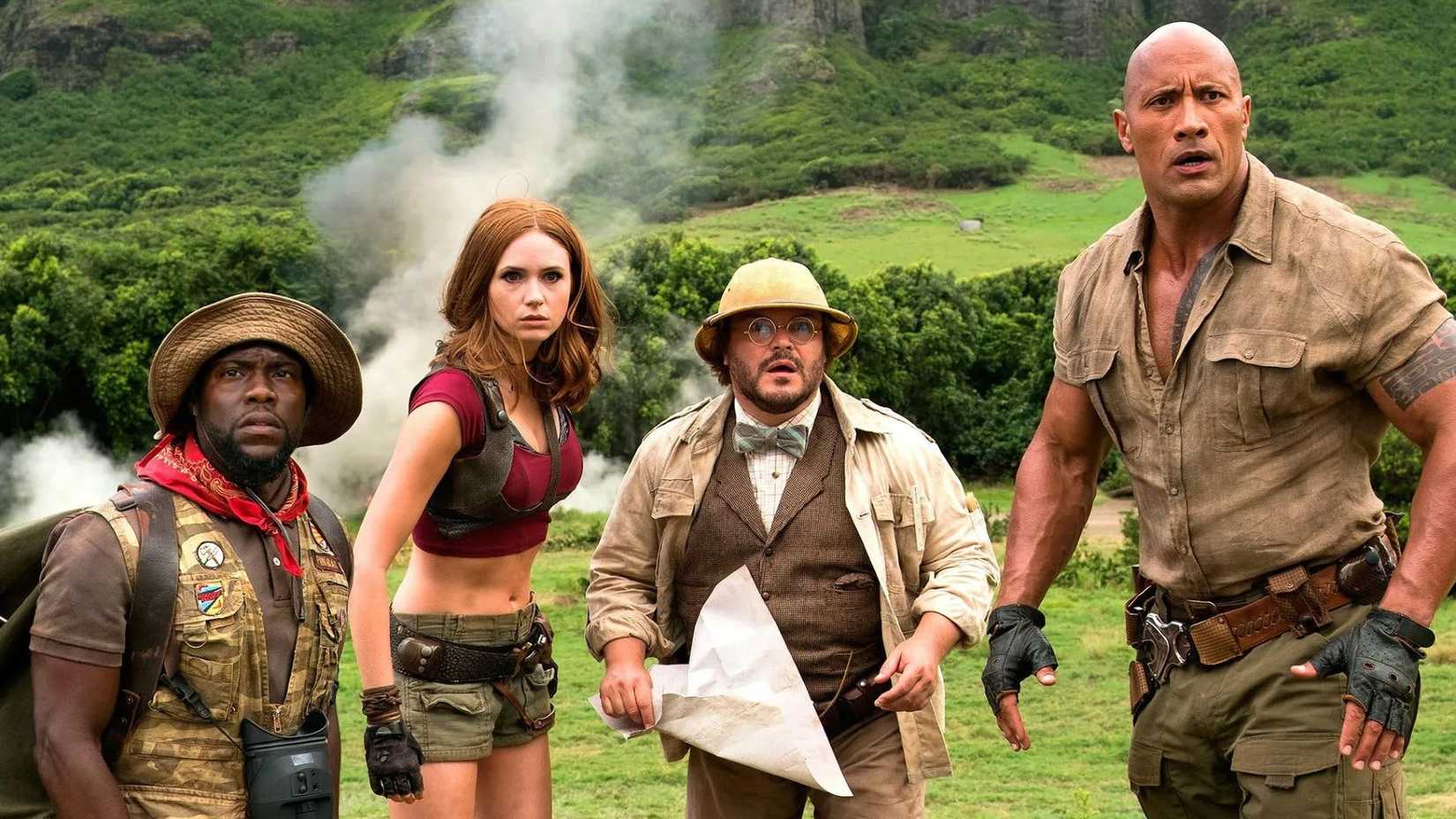 Elenco de Jumanji: Bem-Vindo à Selva em campo aberto