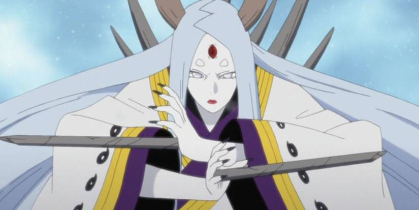 Kaguya Otsutsuki bloqueia ataques durante a Quarta Guerra Ninja