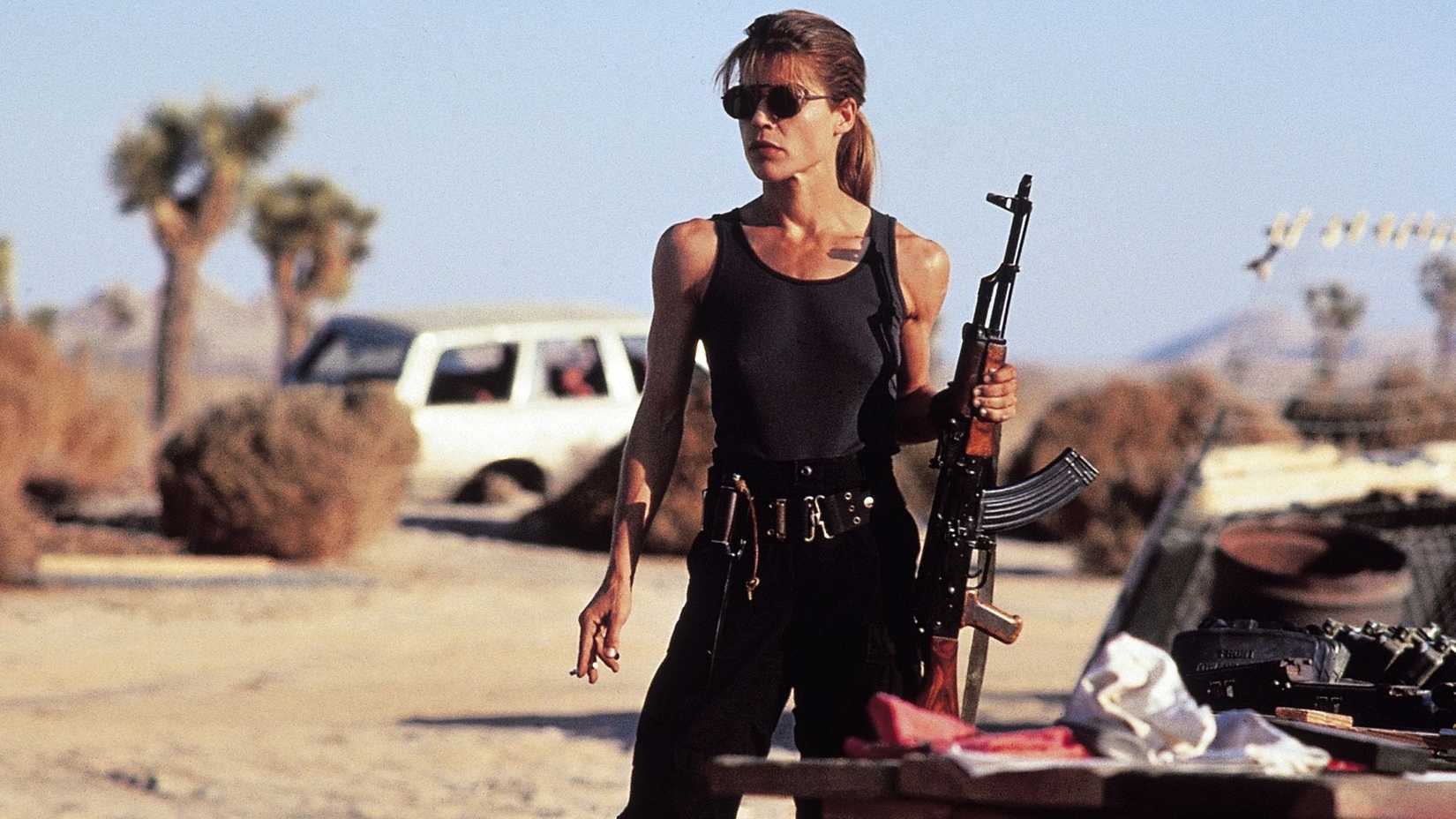 Linda Hamilton como Sarah Connor em O Exterminador do Futuro 2