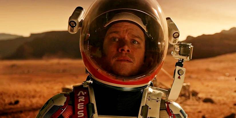 Matt Damon com expressão preocupada em Perdido em Marte