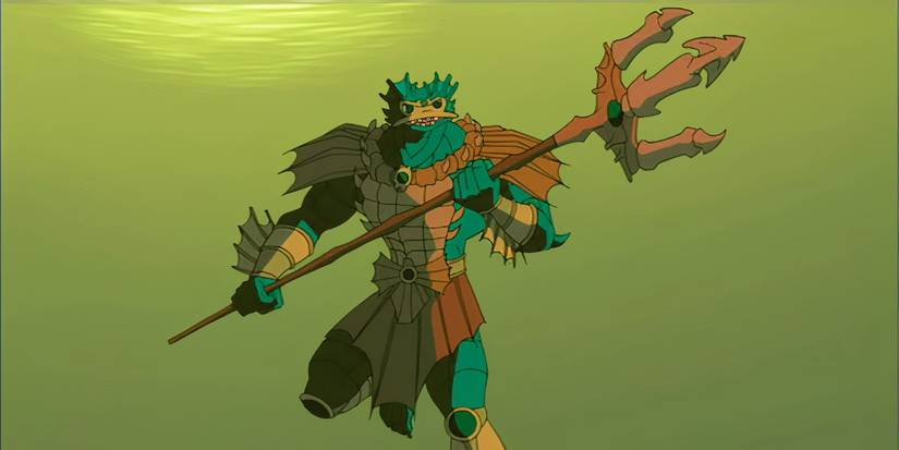 Mer-Man segura um tridente em Masters of the Universe (2002)
