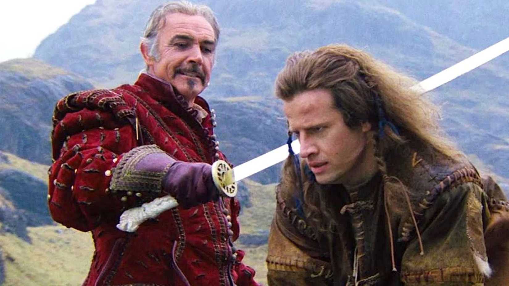 Sean Connery como Juan e Christopher Lambert como Connor MacLeod em Highlander