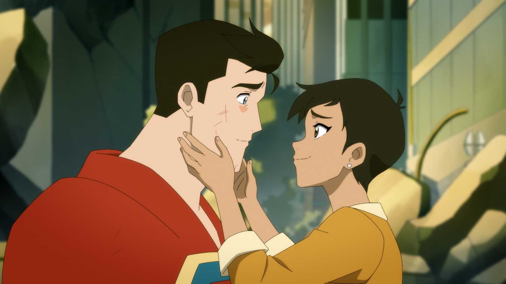 Lois Lane segura o rosto de um Superman ferido em My Adventures with Superman