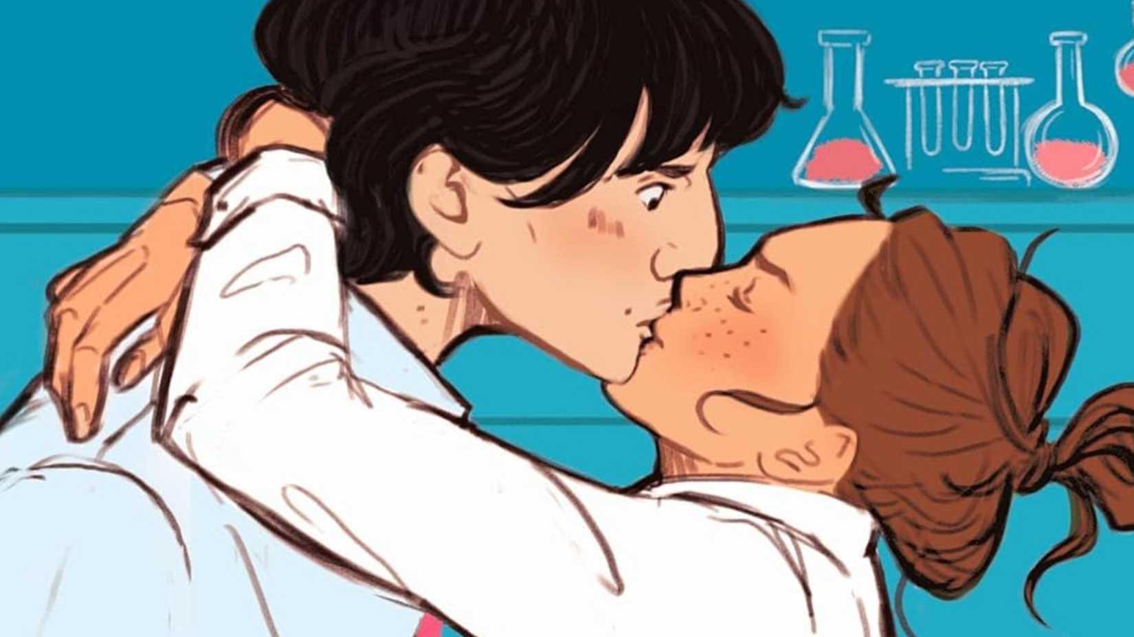 Capa original do livro "A Hipótese do Amor" mostra dois cientistas se beijando