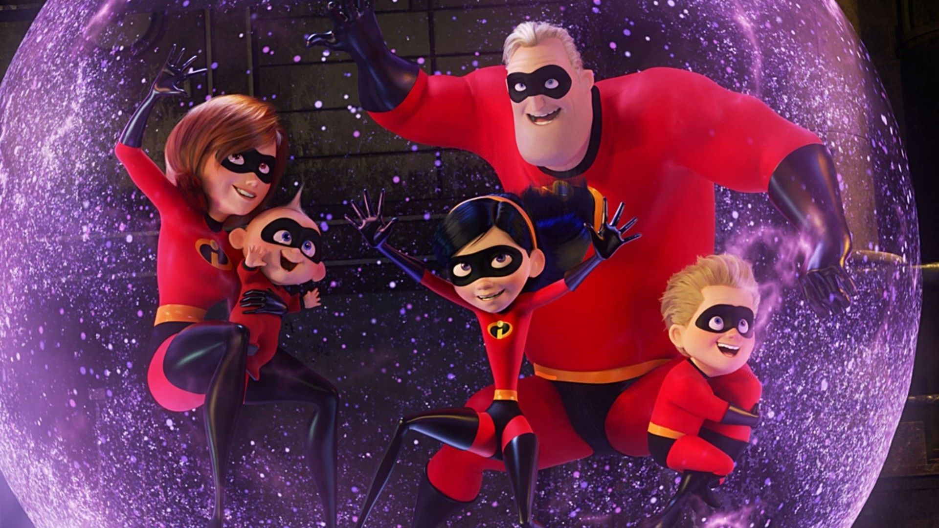 Elastigirl, Jack-Jack, Violeta, Sr. Incrível e Flecha em Os Incríveis 2