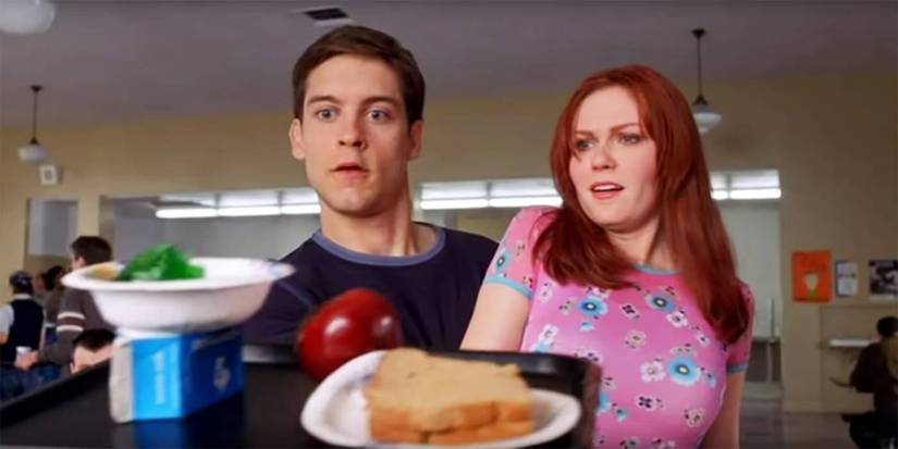 Tobey Maguire como Peter Parker e Kirsten Dunst como Mary Jane em cena de Homem-Aranha (2002)
