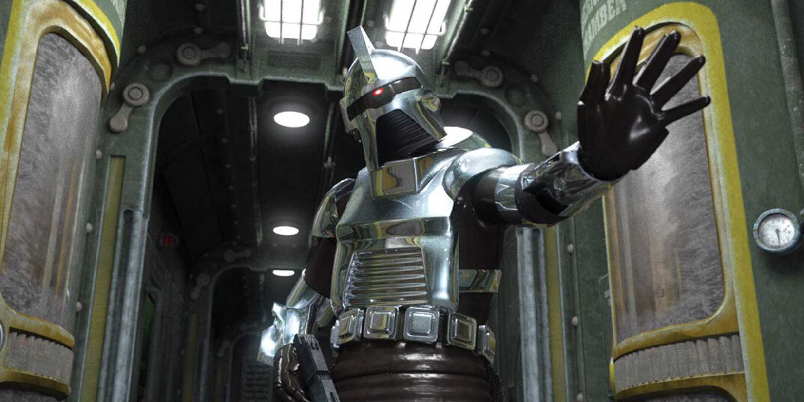 Cylon estende a mão em cena de Battlestar Galactica