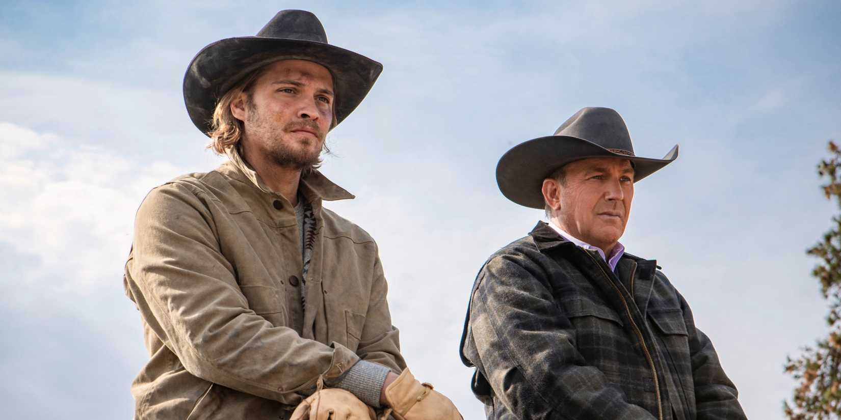 Luke Grimes e Kevin Costner em cena de Yellowstone
